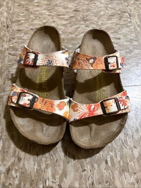 Papillio White Orange Floral Two-Strap Buckle Sandals Size 36